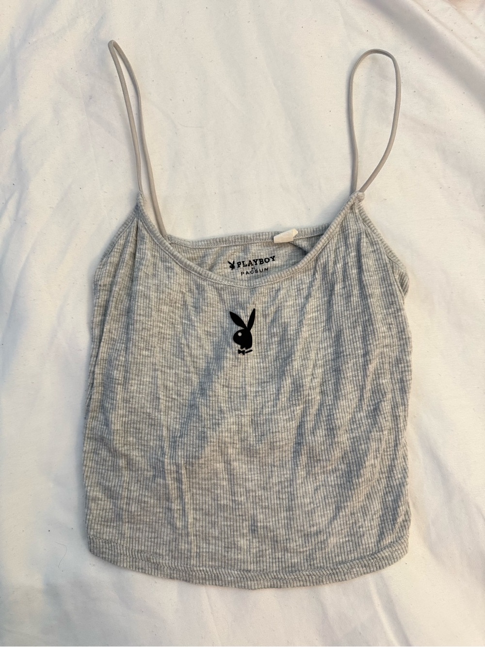 Playboy Bunny Classic Heather Gray Ribbed Cami Tank Top Size Small